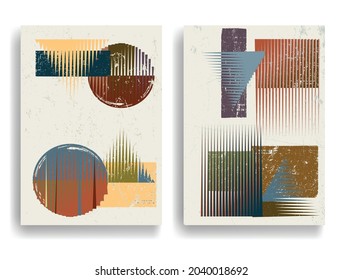 Afiche moderno con elementos de diseño minimalista. Grunge círculos texturados al estilo Boho . Arte mural, deco doméstico. Forma abstracta del vector.