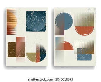 Afiche moderno con elementos de diseño minimalista. Grunge círculos texturados al estilo Boho . Arte mural, deco doméstico. Forma abstracta del vector.