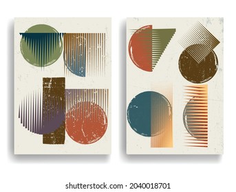 Modern poster with minimalist design elements . Grunge textured circles in Boho style  . Wall art , home deco . Vector abstract shape.