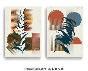 Afiche moderno con elementos de diseño minimalista. Grunge círculos texturados al estilo Boho . Arte mural, deco doméstico. Forma abstracta del vector.