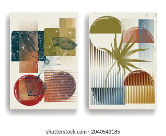 Modern poster with minimalist design elements . Grunge textured circles in Boho style  . Wall art , home deco . Vector abstract shape.