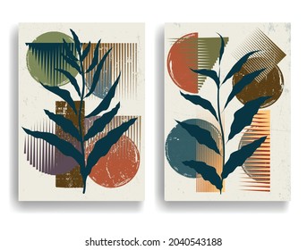 Modern poster with minimalist design elements . Grunge textured circles in Boho style  . Wall art , home deco . Vector abstract shape.