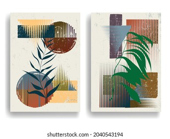 Modern poster with minimalist design elements . Grunge textured circles in Boho style  . Wall art , home deco . Vector abstract shape.