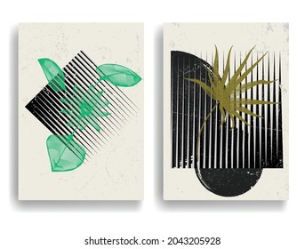 Modern poster with minimalist design elements . Grunge textured circles in Boho style  . Wall art , home deco . Vector abstract shape.