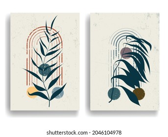 Modern poster with minimalist design elements . Grunge textured circles in Boho style  . Wall art , home deco . Vector abstract shape.
