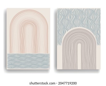 Modern poster with minimalist design elements  in Boho style  . Wall art , home deco . Vector abstract shape