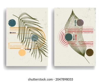 Afiche moderno con elementos de diseño minimalista. Grunge círculos texturados al estilo Boho . Arte mural, deco doméstico. Forma abstracta del vector.