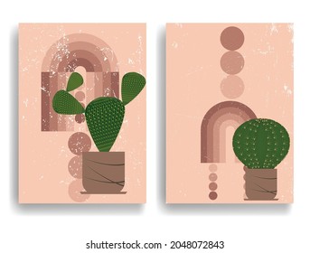 Afiche moderno con elementos de diseño minimalista. Líneas retro al estilo Boho . Arte mural, deco doméstico. Forma abstracta del vector.