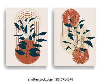 Afiche moderno con elementos de diseño minimalista. Grunge círculos texturados al estilo Boho . Arte mural, deco doméstico. Forma abstracta del vector.