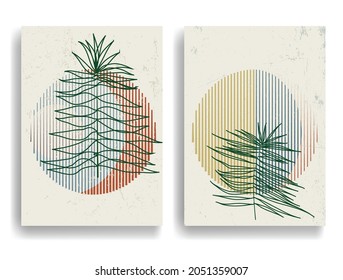 Modern poster with minimalist design elements in Boho style  . Wall art , home deco . Vector abstract shape.