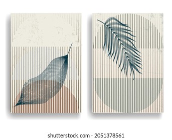 Modern poster with minimalist design elements in Boho style  . Wall art , home deco . Vector abstract shape.