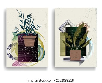 Afiche moderno con elementos de diseño minimalista. Diversas formas de estilo Boho . Arte mural, deco doméstico. Forma abstracta del vector.