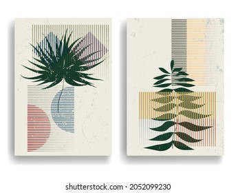 Modern poster with minimalist design elements . Various shapes in Boho style  . Wall art , home deco . Vector abstract shape.