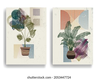 Afiche moderno con elementos de diseño minimalista. Arte botánico. Antecedentes al estilo Boho . Arte mural, deco doméstico. Forma abstracta del vector.