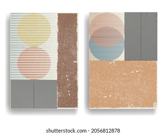Modern poster with minimalist design elements . Grunge textured circles in Boho style  . Wall art , home deco . Vector abstract shape. Modern art .