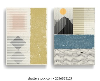 Afiche moderno con elementos de diseño minimalista. Grunge círculos texturados al estilo Boho . Arte mural, deco doméstico. Forma abstracta del vector. Arte moderno.