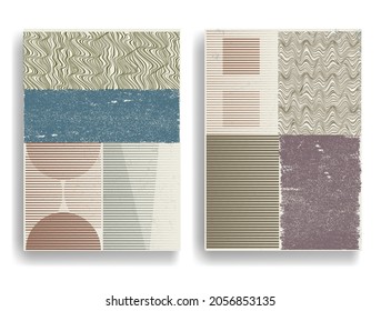 Modern poster with minimalist design elements . Grunge textured circles in Boho style  . Wall art , home deco . Vector abstract shape. Modern art .