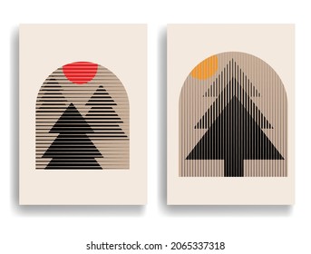 Modern poster with minimalist design elements . Window and arch in Boho style  . Wall art , home deco . Vector abstract shape.. Modern art design .