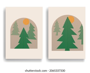 Modern poster with minimalist design elements . Window and arch in Boho style  . Wall art , home deco . Vector abstract shape.. Modern art design .