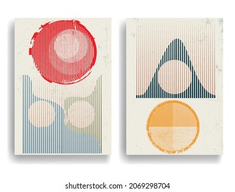 Afiche moderno con elementos de diseño minimalista. Grunge círculos texturados al estilo Boho . Arte mural, deco doméstico. Forma abstracta del vector.