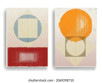 Modern poster with minimalist design elements . Grunge textured circles in Boho style  . Wall art , home deco . Vector abstract shape.