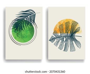 Afiche moderno con elementos de diseño minimalista. Grunge círculos texturados al estilo Boho . Arte mural, deco doméstico. Forma abstracta del vector.