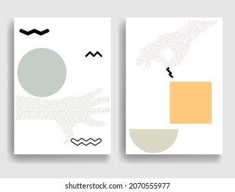 Afiche moderno con elementos de diseño minimalista y manos en estilo Boho . Arte mural, deco doméstico. Forma abstracta del vector.