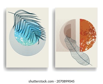 Afiche moderno con elementos de diseño minimalista. Grunge círculos texturados al estilo Boho . Arte mural, deco doméstico. Forma abstracta del vector.