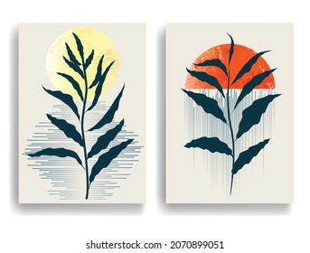 Afiche moderno con elementos de diseño minimalista. Grunge círculos texturados al estilo Boho . Arte mural, deco doméstico. Forma abstracta del vector.