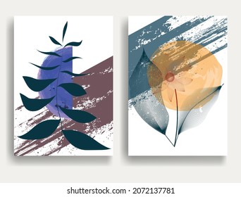 Modern poster with minimalist design elements . Grunge textured circles in Boho style  . Wall art , home deco . Vector abstract shape.