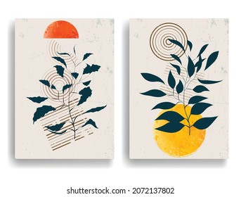 Modern poster with minimalist design elements . Grunge textured circles in Boho style  . Wall art , home deco . Vector abstract shape.