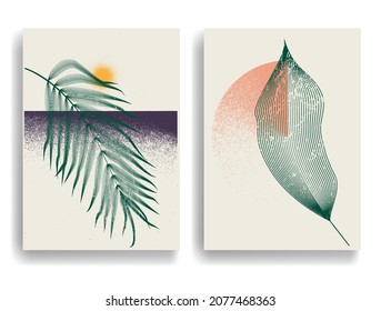 Modern poster with minimalist design elements . Grunge textured circles in Boho style  . Wall art , home deco . Vector abstract shape.