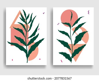 Afiche moderno con elementos de diseño minimalista. Estilo Boho . Sale de la pared, de la casa. Forma abstracta del vector.