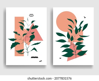 Afiche moderno con elementos de diseño minimalista. Estilo Boho . Sale de la pared, de la casa. Forma abstracta del vector.