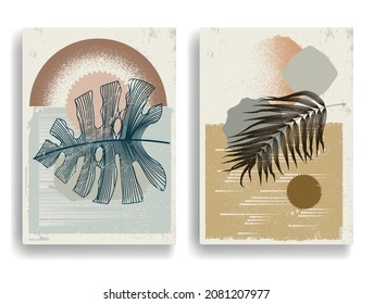Afiche moderno con elementos de diseño minimalista. Grunge círculos texturados al estilo Boho . Arte mural, deco doméstico. Forma abstracta del vector.