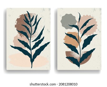 Modern poster with minimalist design elements . Grunge textured circles in Boho style  . Wall art , home deco . Vector abstract shape.