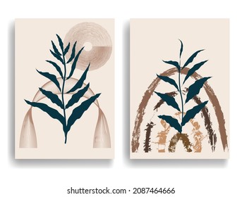 Modern poster with minimalist design elements . Window and arch in Boho style  . Wall art , home deco . Vector abstract shape.