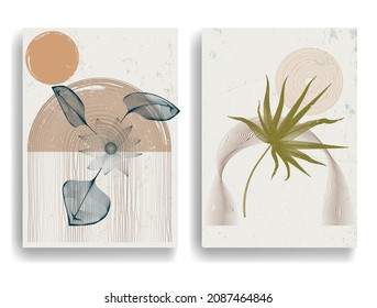 Modern poster with minimalist design elements . Window and arch in Boho style  . Wall art , home deco . Vector abstract shape.