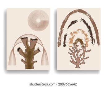 Afiche moderno con elementos de diseño minimalista. Grunge círculos texturados al estilo Boho . Arte mural, deco doméstico. Forma abstracta del vector