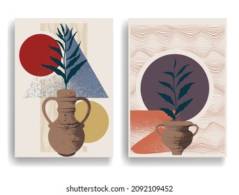 Modern poster with minimalist design elements . Windows and arch in Boho style  . Wall art , home deco . Vector abstract shape.