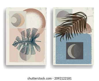Afiche moderno con elementos de diseño minimalista. Ventanas y arco al estilo Boho . Arte mural, deco doméstico. Forma abstracta del vector.