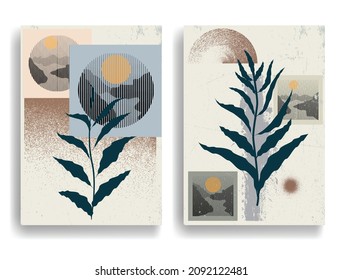 Modern poster with minimalist design elements . Windows and arch in Boho style  . Wall art , home deco . Vector abstract shape.