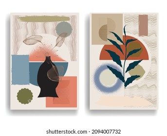 Afiche moderno con elementos de diseño minimalista. Ventanas y arco al estilo Boho . Arte mural, deco doméstico. Forma abstracta del vector.
