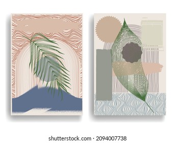 Modern poster with minimalist design elements . Windows and arch in Boho style  . Wall art , home deco . Vector abstract shape.