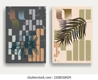 Afiche moderno con elementos de diseño minimalista al estilo Boho . Arte mural, deco doméstico. Forma abstracta del vector.
