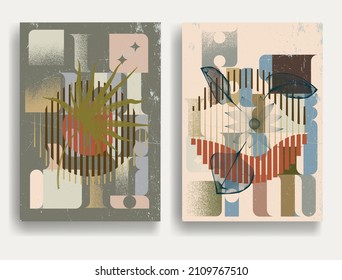 Modern poster with minimalist design elements in Boho style  . Wall art , home deco . Vector abstract shape.