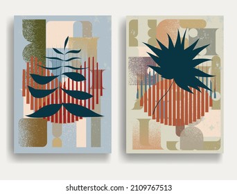 Modern poster with minimalist design elements in Boho style  . Wall art , home deco . Vector abstract shape.
