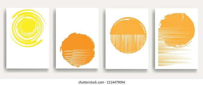 Modern poster with minimalist design elements . Grunge textured circle and arch in Boho style  . Wall art , home deco . Vector abstract shape.