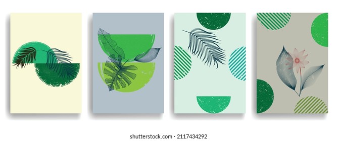 Modern poster with minimalist design elements . Grunge textured circles in Boho art style  . Wall art , home deco . Vector abstract shape.
