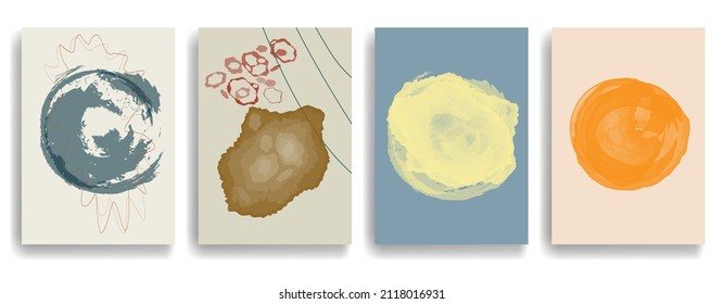Afiche moderno con elementos de diseño minimalista. Grunge círculos texturados en estilo de arte Boho . Arte mural, deco doméstico. Forma abstracta del vector.